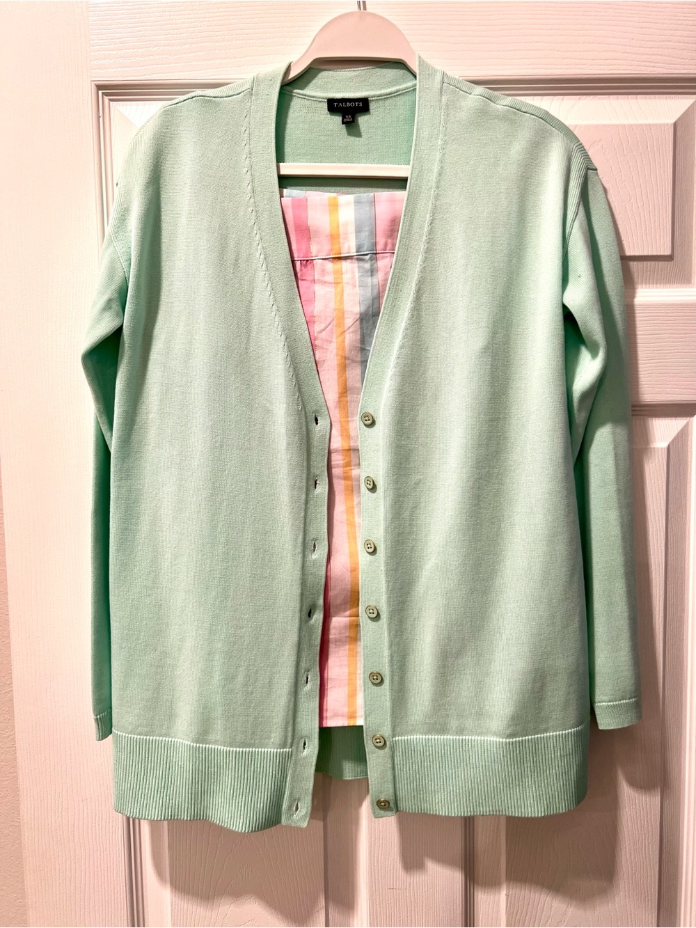 Talbots Light Mint Green V-Neck Button Cardigan